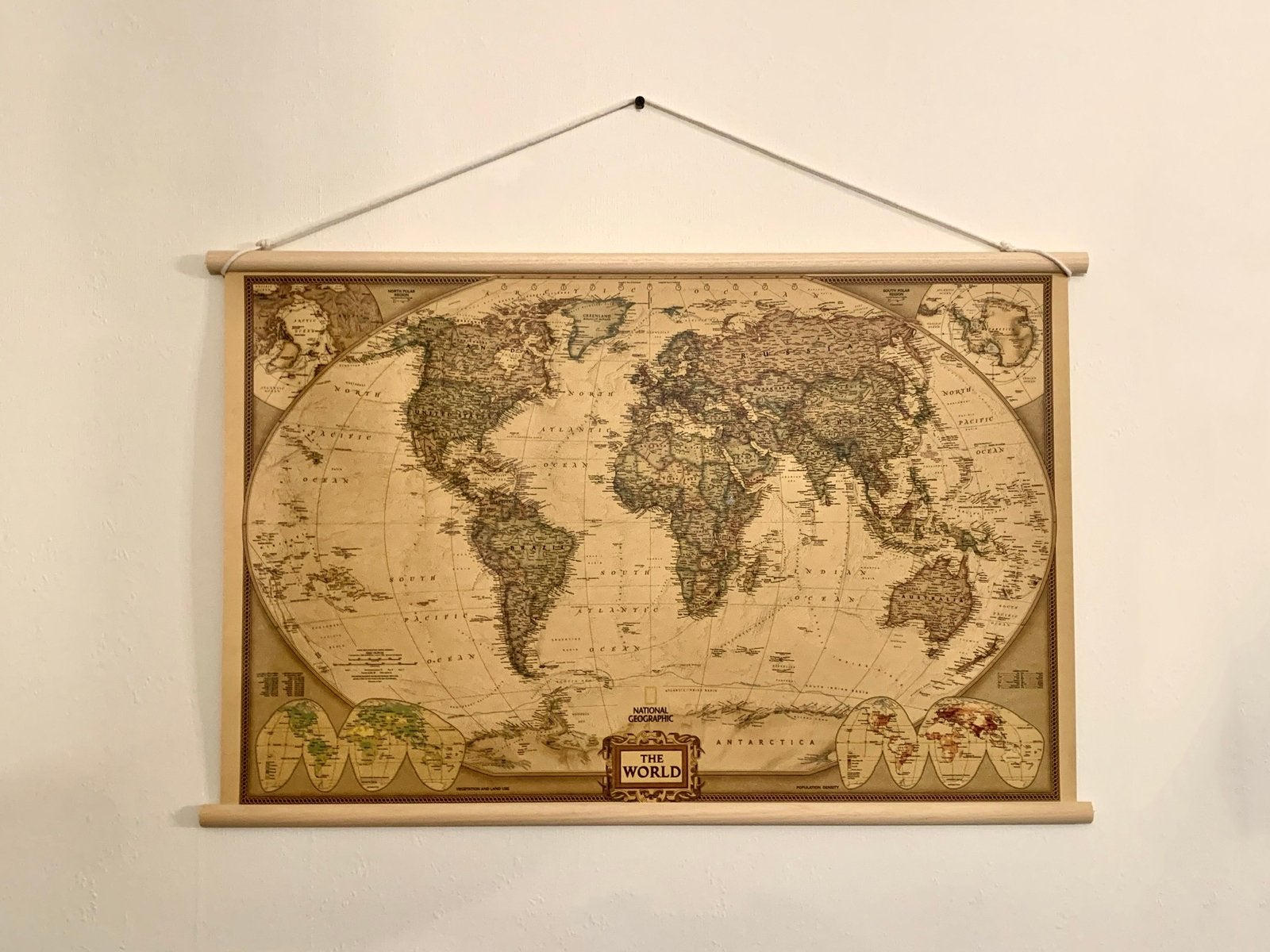 Vintage Wereldkaart - Schoolplaat - Landkaart - Wereld Kaart, Ophalen of Verzenden, Aardrijkskunde