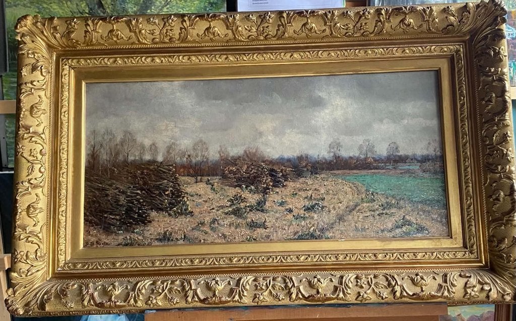 Landschap Schilderij Olieverf op doek: Anno 1900, Ophalen, Doek, Realistisch, Landschap