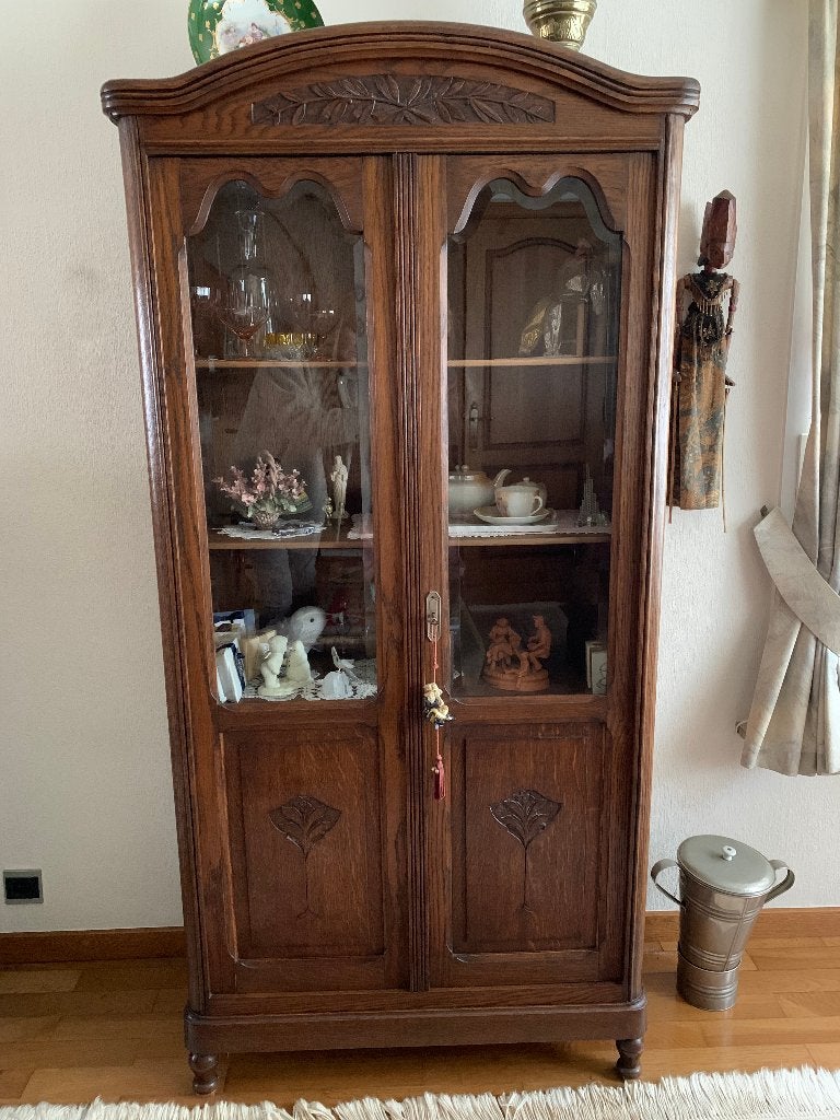 Eiken vitrinekast, Ophalen, Met plank(en), Klassiek, Eikenhout