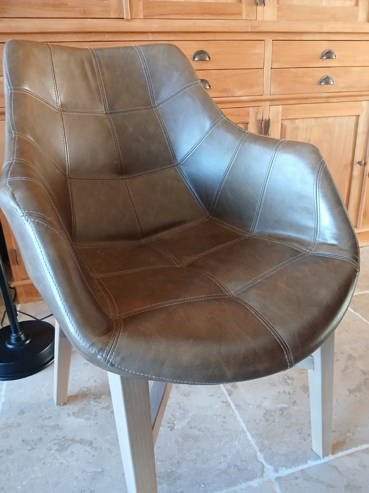 6 stoelen , lichtbruin , eiken poten, Maison & Meubles, Enlèvement, Utilisé, Bois, Landelijk