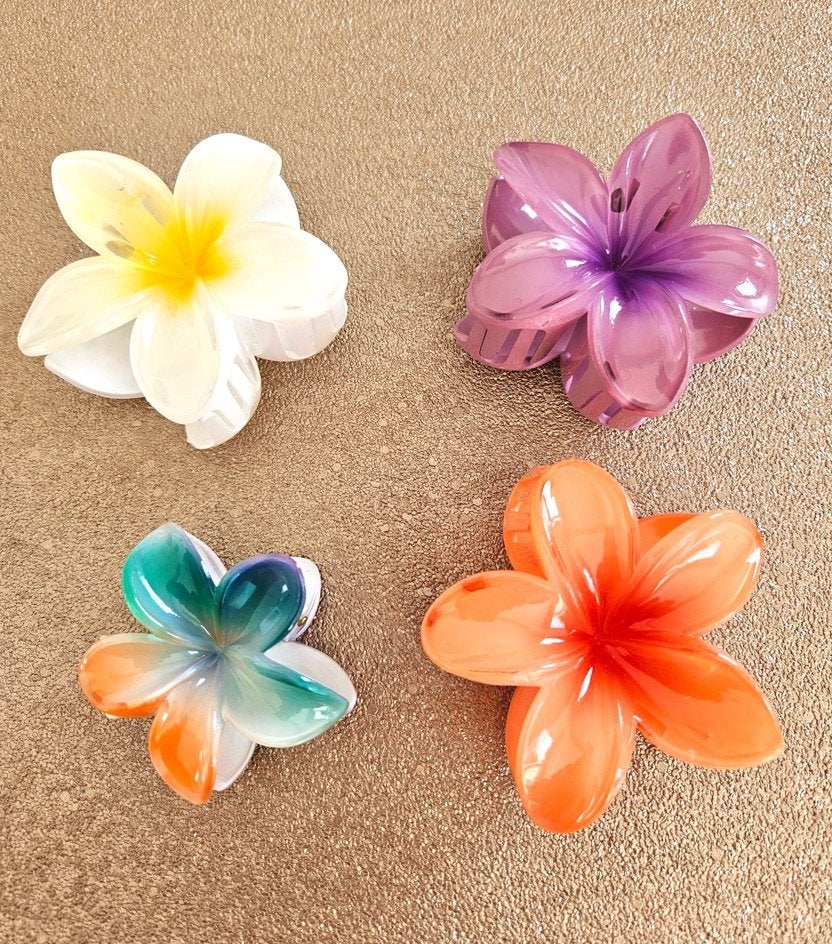 4 pinces à cheveux - fleur exotique, Bijoux, Sacs & Beauté, Enlèvement ou Envoi, Neuf, Épingle à cheveux