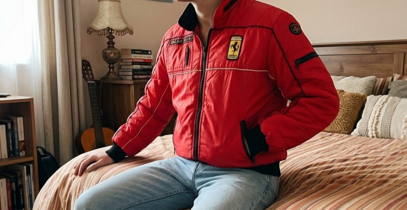Veste Vintage Ferrari Style Auto F1 Racing années 80/90, Rouge, Ferrari, Enlèvement ou Envoi, Porté