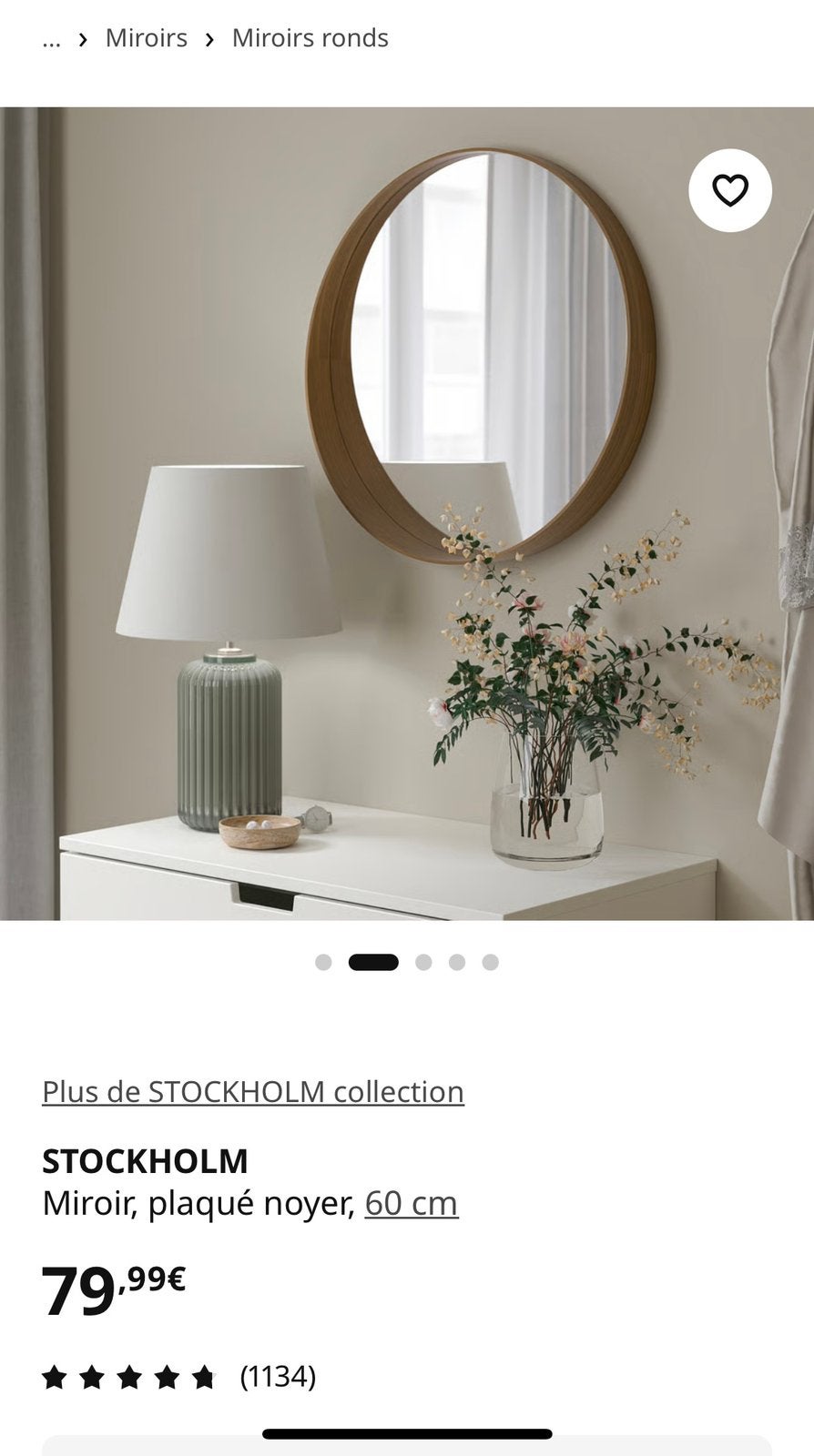 Miroir rond plaqué noyer 60 cm, Maison & Meubles, Accessoires pour la Maison | Miroirs, Enlèvement, Comme neuf, Rond