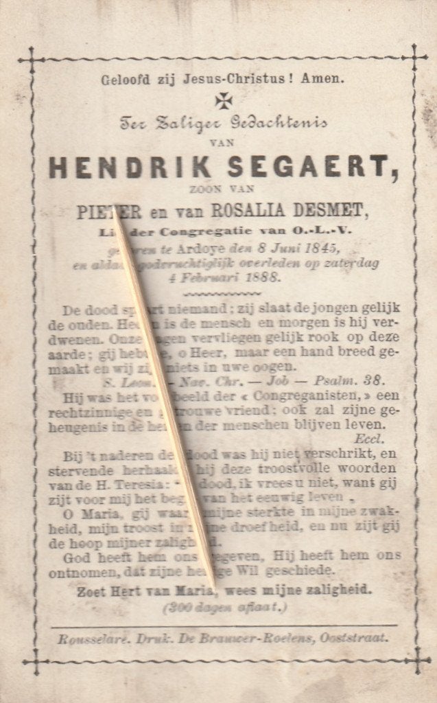 Bidprentje Ardooie, Verzamelen, Bidprentjes en Rouwkaarten, Verzenden, Bidprentje
