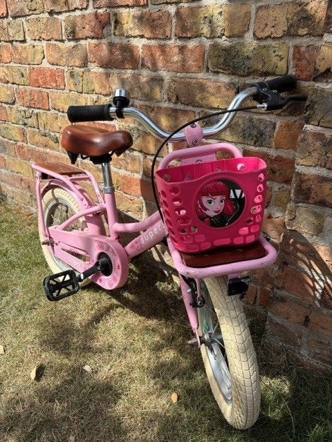 Kinderfiets, roze, 14inch, merk super super cooper bamboo, Ophalen, Terugtraprem, Gebruikt, Minder dan 16 inch