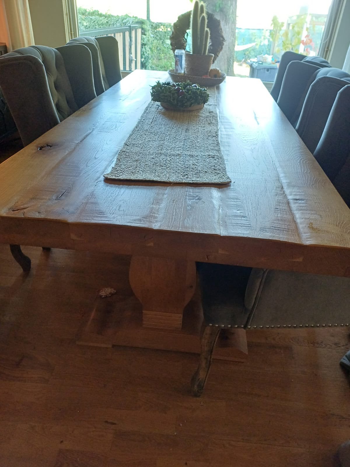 MOET WEG! Landelijke Kloostertafel mass. eiken met 6 stoelen, Huis en Inrichting, Ophalen, Gebruikt, 100 tot 150 cm, Eikenhout