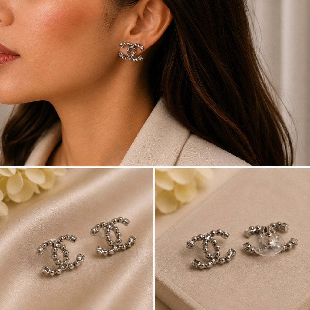 Élégantes boucles d'oreilles à boutons en argent avec strass, Bijoux, Sacs & Beauté, Boucles d'oreilles, Avec pierre précieuse