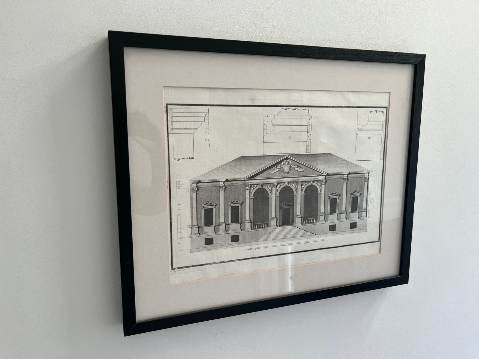 Ensemble de 5 cadres dessins architecturaux, Avec verre, 42 cm, Comme neuf, 52 cm