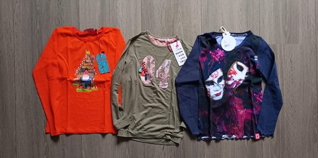 3 nieuwe longsleeves meisje maat 134 - nieuwprijs 97.9, Enlèvement ou Envoi, Neuf, Fille, Chemise ou À manches longues