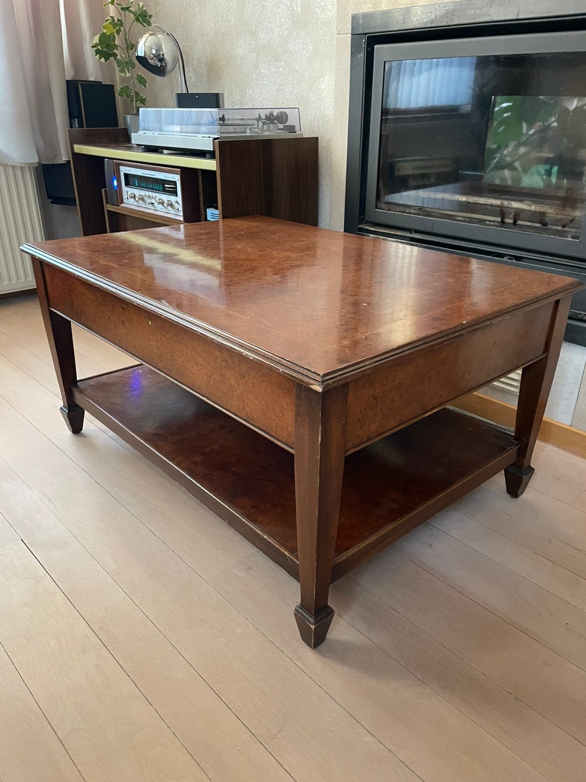 Table basse de salon vintage en bois massif, 100 à 150 cm, Enlèvement, Utilisé, 50 à 100 cm