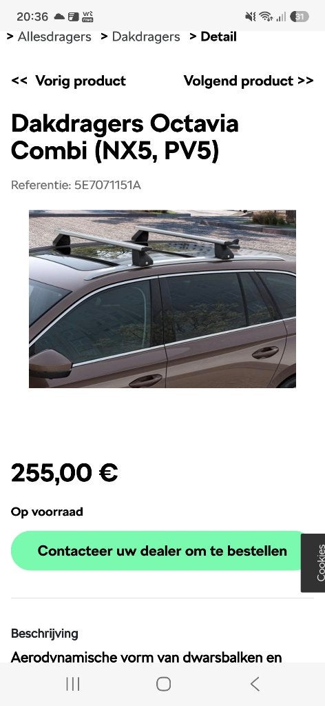 Dakdragers skoda octavia nx5, Auto diversen, Dakdragers, Zo goed als nieuw, Ophalen