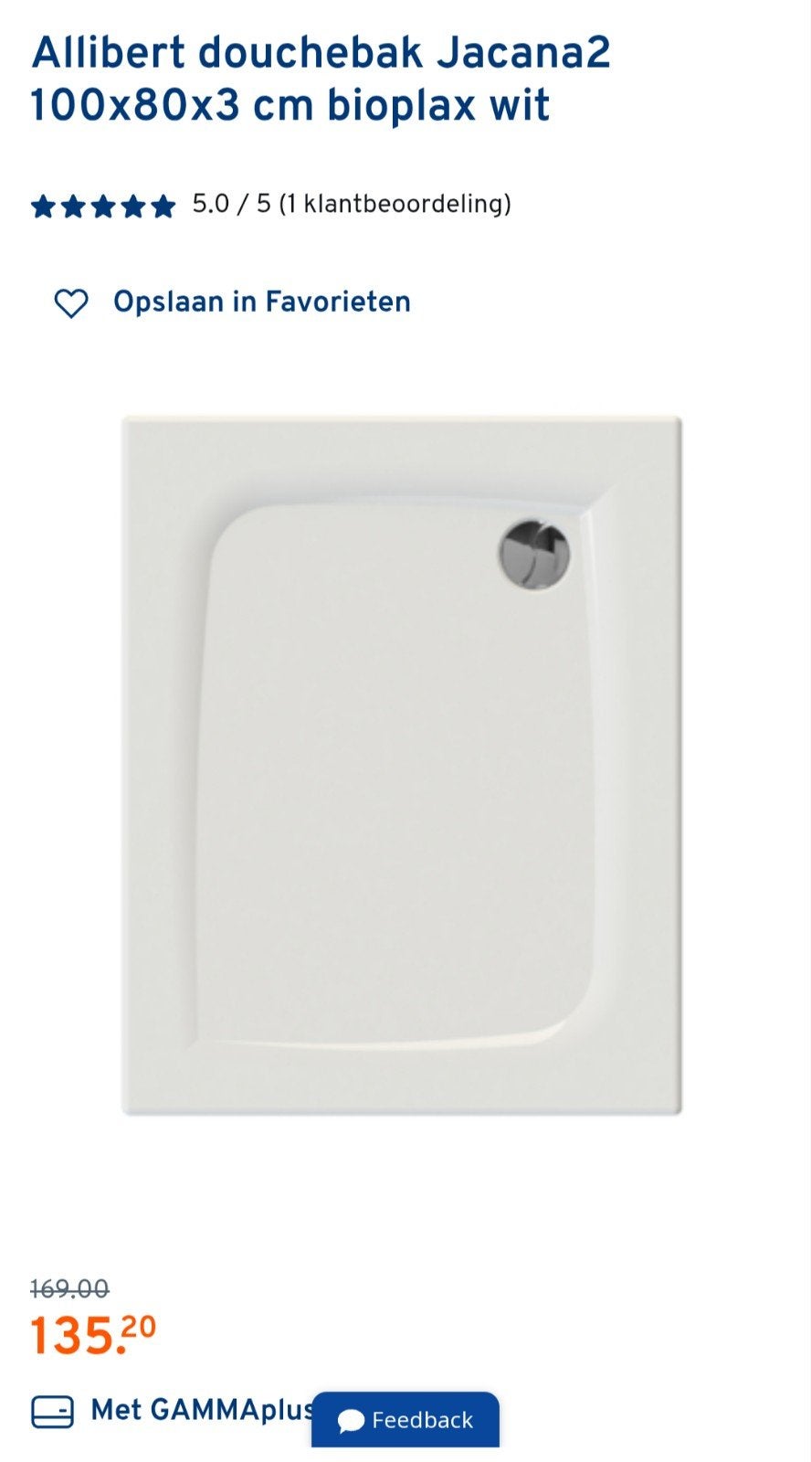 Douchebac 100x80x3 NIEUWE Allibert Jacana 2, Doe-het-zelf en Bouw, Ophalen, Nieuw, Douche