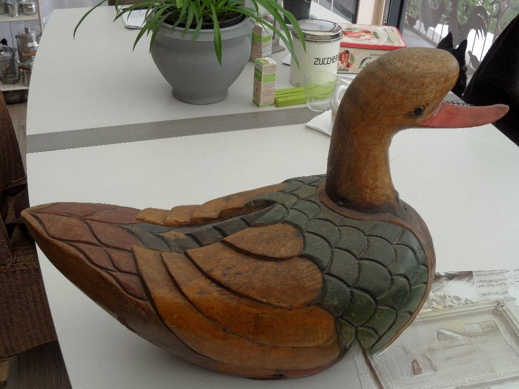 Te koop een grote houten eend, Antiek en Kunst, Handgemaakt, 50 - 100 cm, Hout, Vogel