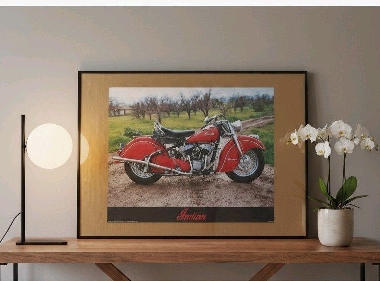 Poster de moto indien classique — avec cadre, Enlèvement ou Envoi