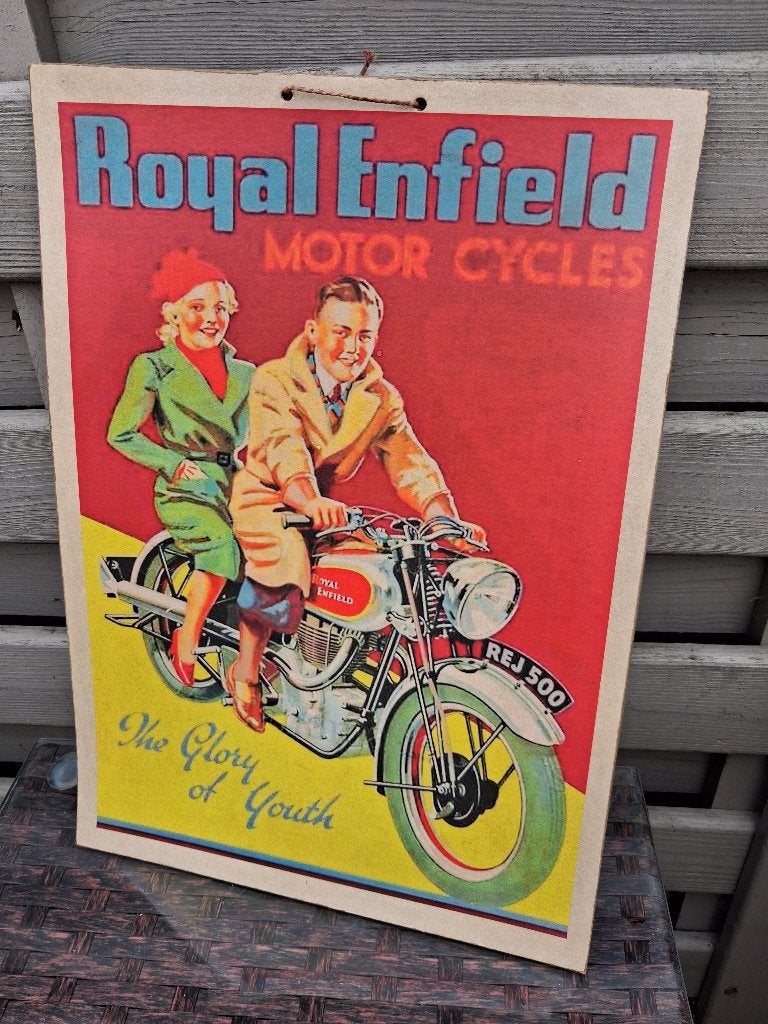 Oud reclamebord op hard karton ROYAL ENFIELD.., Ophalen of Verzenden, Zo goed als nieuw, Reclamebord