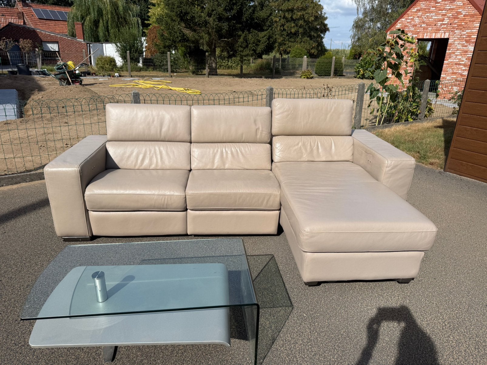 Lederen salon met relax en longchair, Ophalen, Zo goed als nieuw