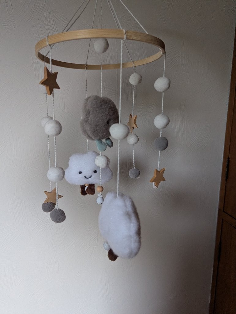 Mobile nuage pour lit bébé avec bras, Beige, Avec support, Mobile, Autres marques