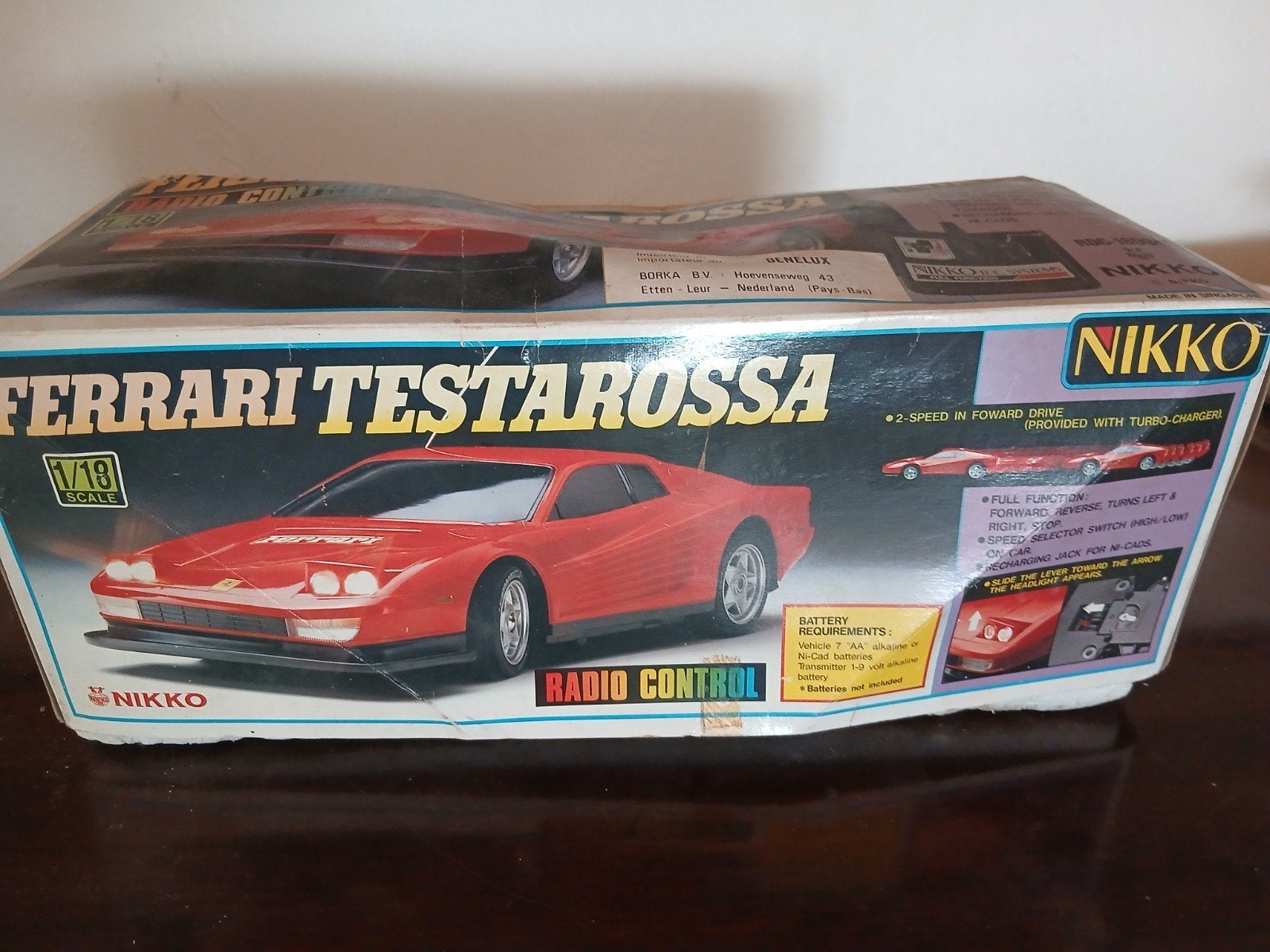 Vintage Nikko Ferrari Testarossa RC (1/18) - In Originele Do, Hobby en Vrije tijd, Ophalen, Auto