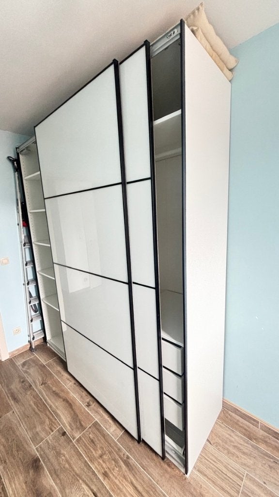Armoire IKEA PAX - 200 cm - portes coulissantes en verre, Comme neuf, Enlèvement, 200 cm ou plus, Avec tiroir(s)