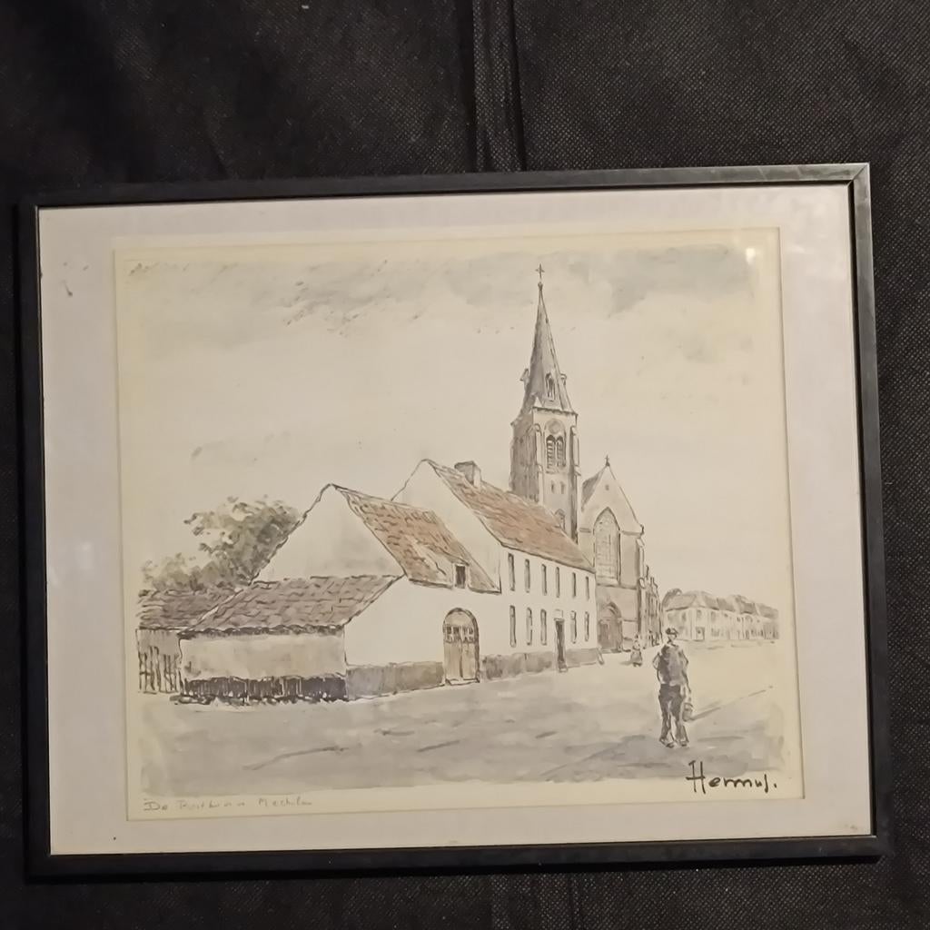 Origineel werk Jan Hermus  De  Posthoorn Mechelen, Ophalen of Verzenden