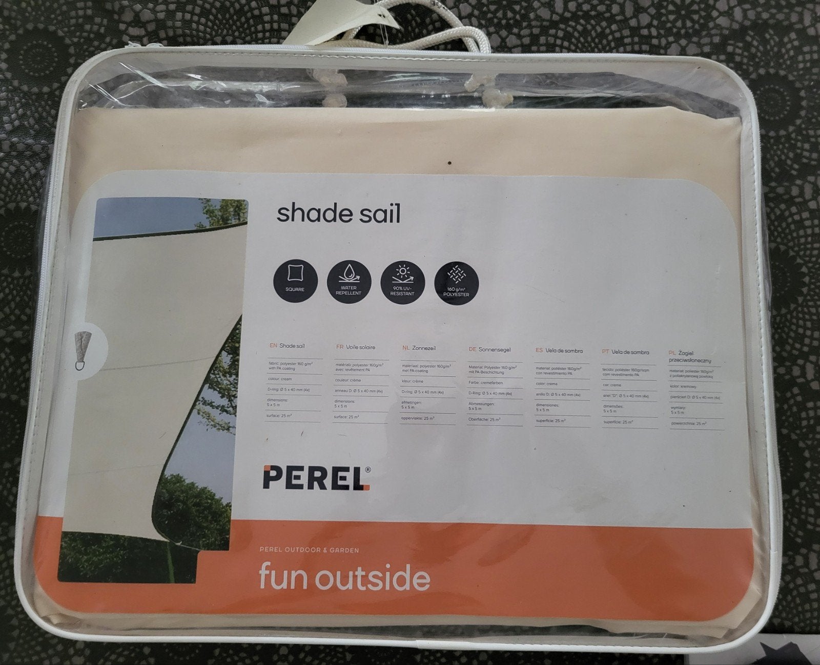 Nieuwe schaduwdoek PEREL 5X5, Doe-het-zelf en Bouw, Alarmsystemen, Ophalen of Verzenden