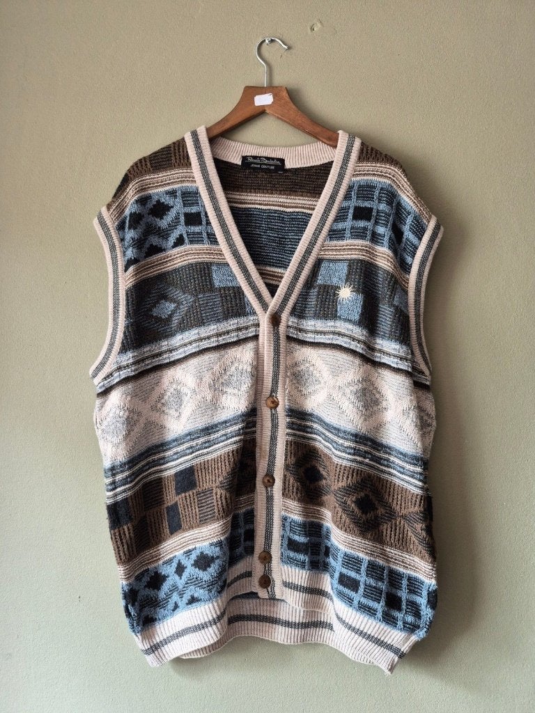 Vintage Heren Gebreid Vest | Mouwloos | Maat XL, Meerkleurig, Ophalen of Verzenden, Gedragen, Maat 56/58 (XL)
