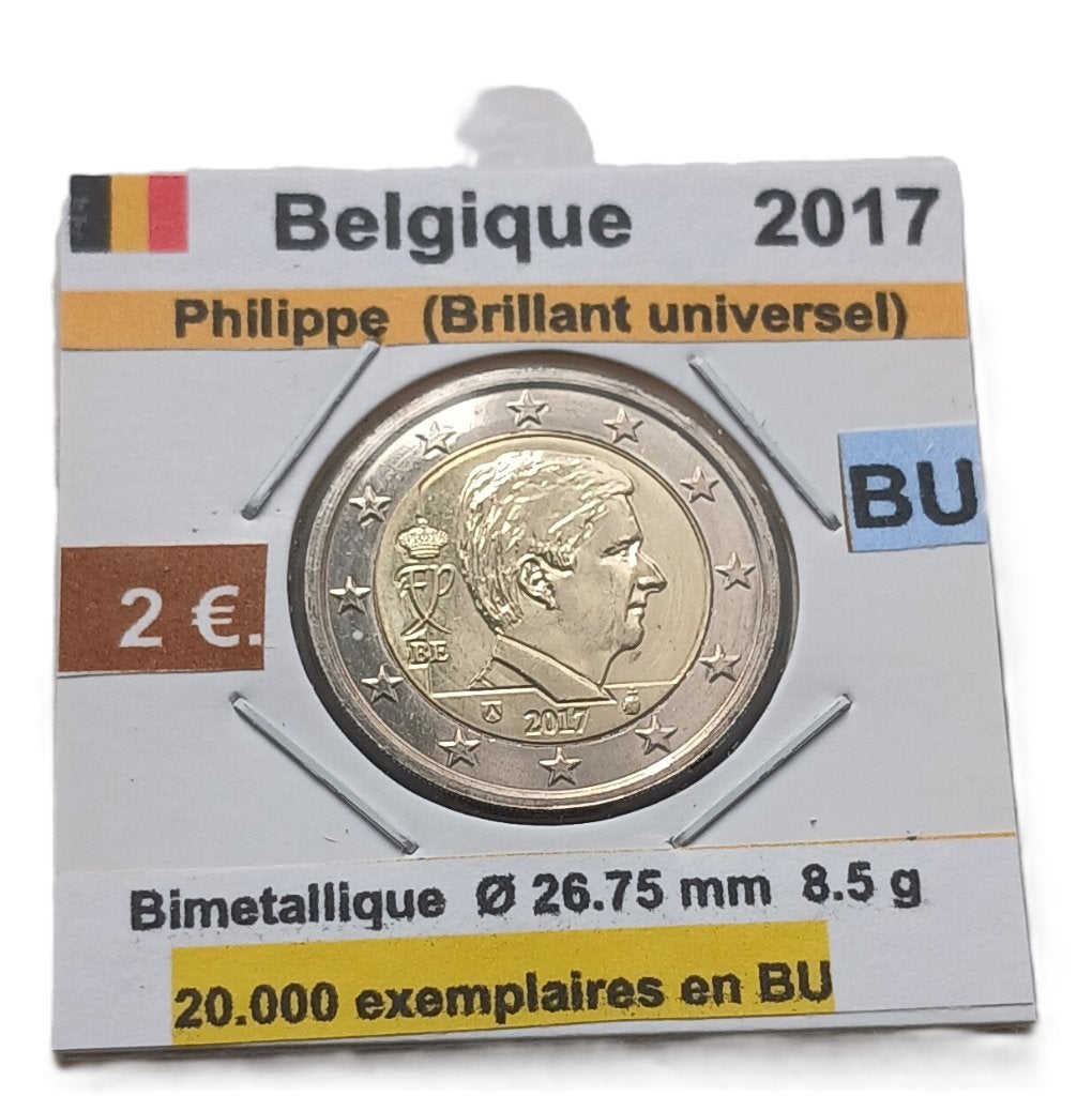 Belgique 2 €uros Philippe 2017 FDC / BU. 20.000 ex., Envoi, Belgique, 2 euros, Monnaie en vrac