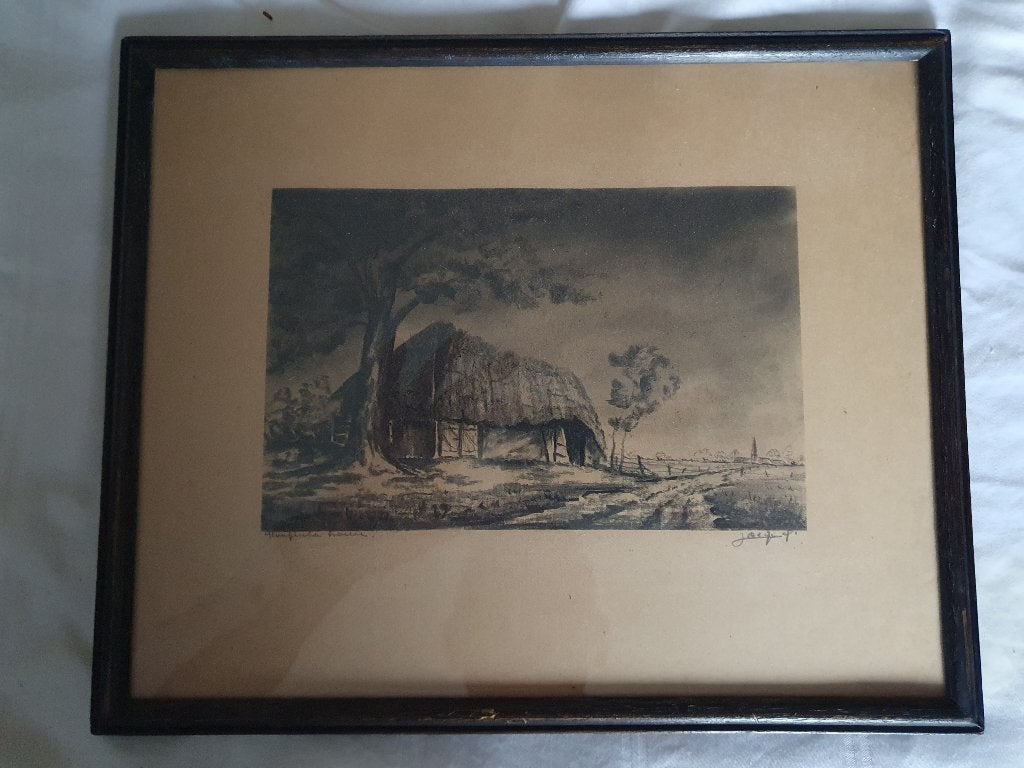 Ets Jacques Boonen (1911-1968) - "Kempische Hoeve", Ophalen, 25 cm, Ets, 31 cm