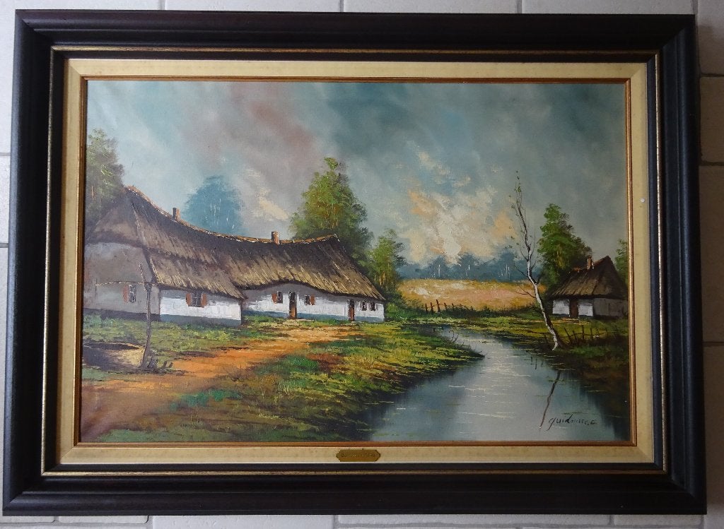 Gaston Quidousse, doek, 60 x 90 cm, Hoeve bij de beek, Antiek en Kunst, Ophalen, Doek, Expressionistisch, Gesigneerd