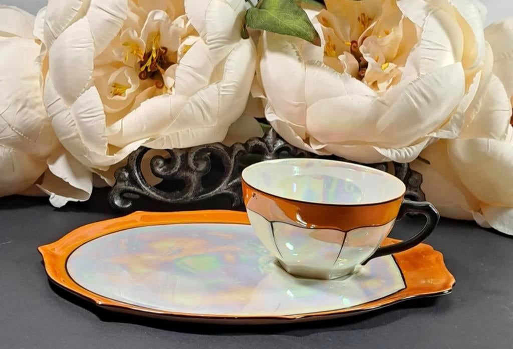 Ensemble tasses et assiettes Orange luster Victoria