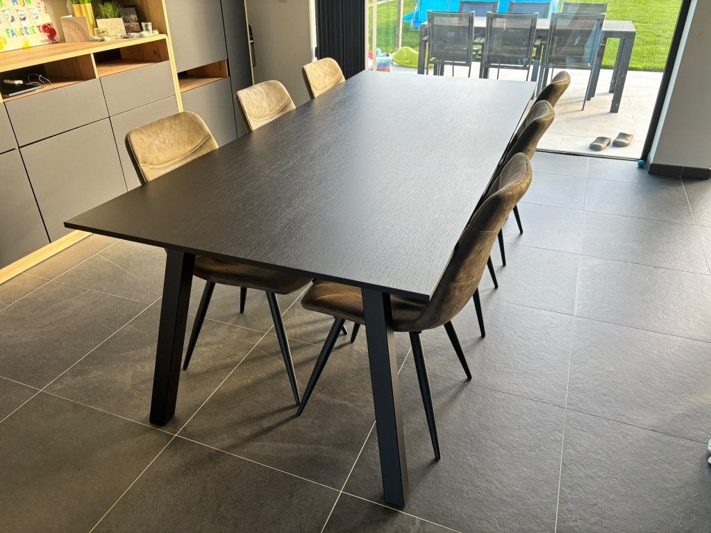 Zwarte eettafel te koop, 200 cm ou plus, Comme neuf, Enlèvement, Modern