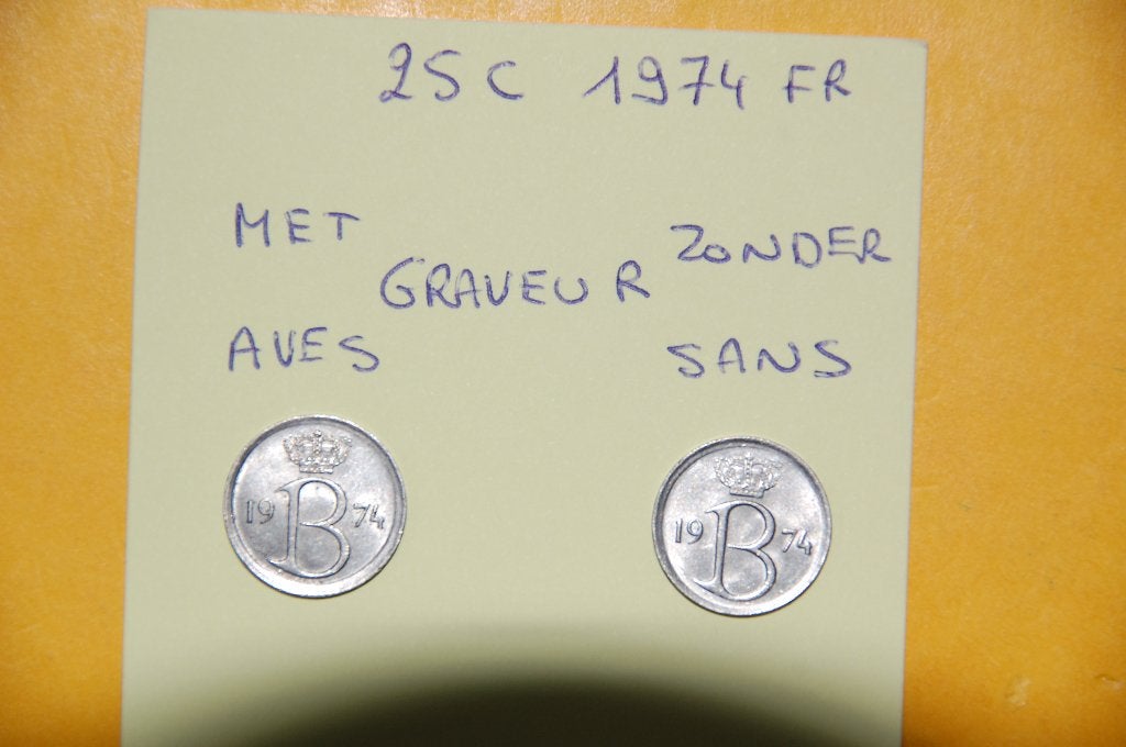 ERREUR de FRAPPE  25 centimes 1974 avec et sans GRAVEUR, Envoi, Série