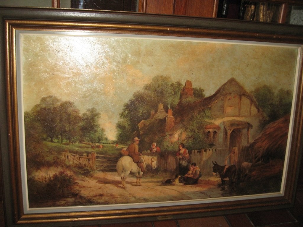 *Shayer - Belle grande peinture ancienne avec un beau cadre, Enlèvement ou Envoi, Cadre spécial, Toile