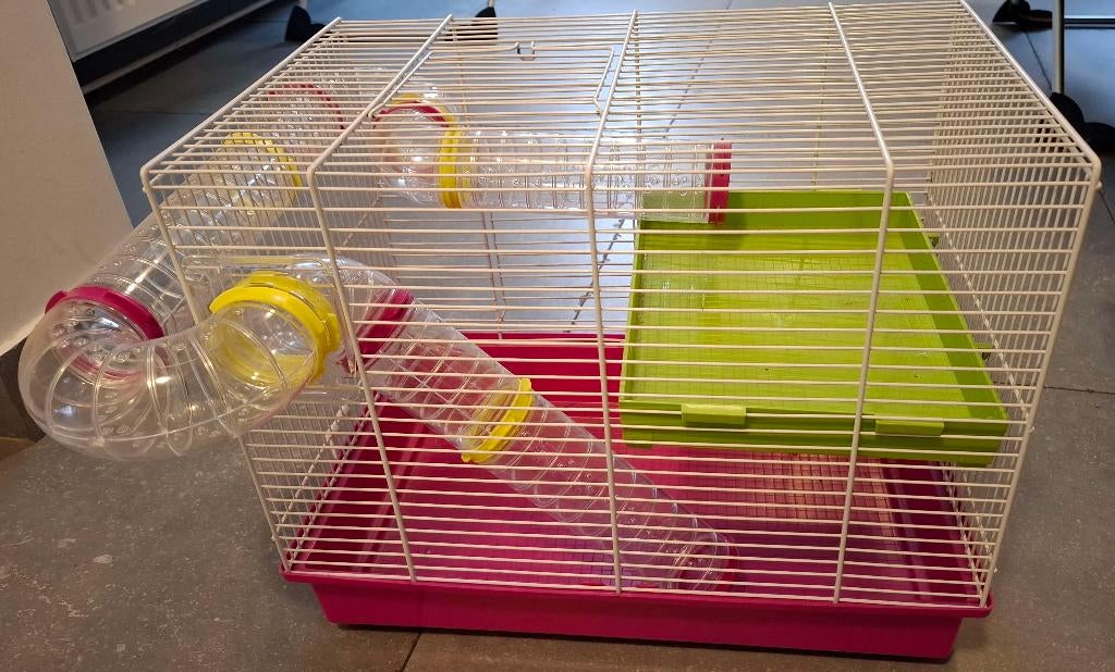 Hamster nain: Cage 2 étages tubes externes + accessoires, Animaux & Accessoires, Moins de 60 cm, Cage, Utilisé, Hamster