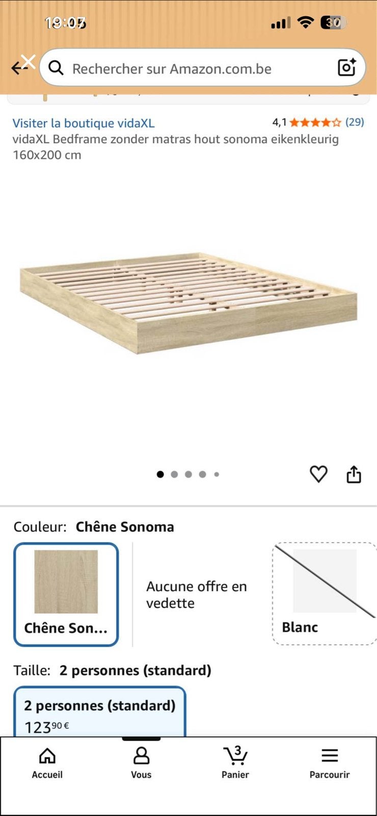 Cadre de lit avec sommier, Enlèvement, Comme neuf, Blanc, 200 cm