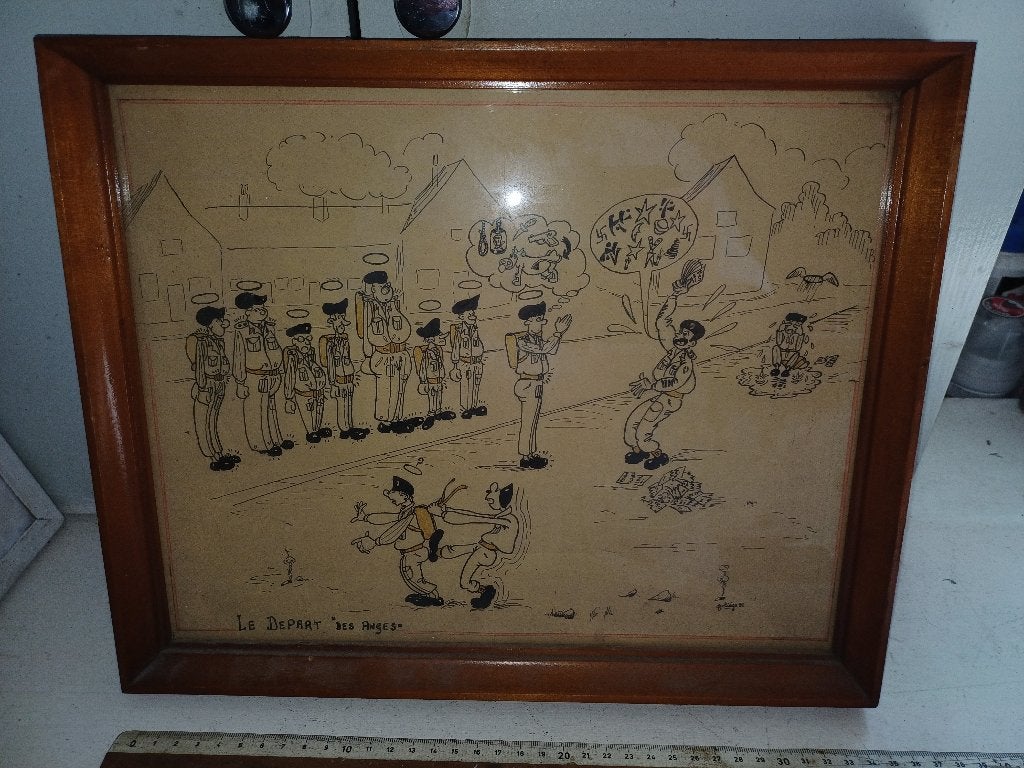 Militaria 1961 Belgische humoristische lijst gesigneerd, Ophalen of Verzenden, Landmacht, Foto of Poster