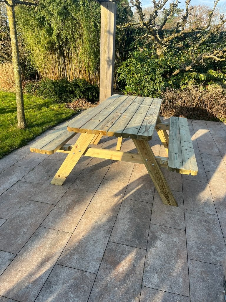 nieuwe geïmpregneerde picknicktafels, Tuin en Terras, Picknicktafels, Nieuw, Ophalen of Verzenden, Inklapbaar, Rechthoekig