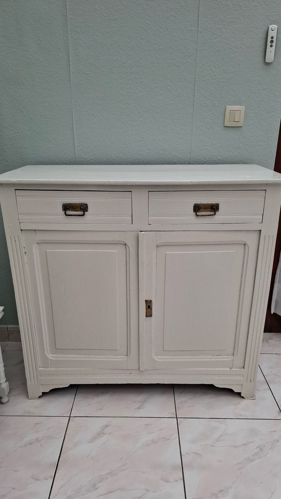 Witte vintage kast met 2 lades en 2 deuren, Huis en Inrichting, Ophalen, Gebruikt, Overige materialen, Met lade(s)
