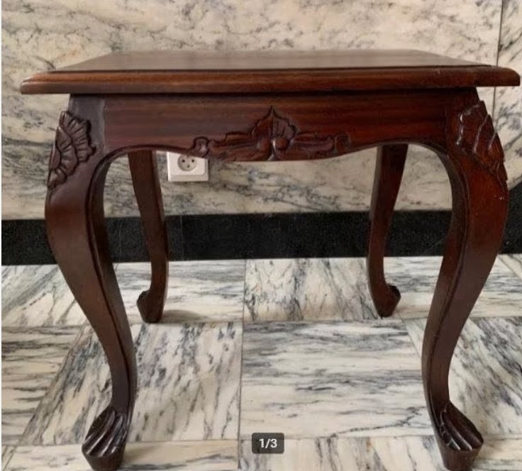 Mahonie houten bijzettafeltje, Ophalen, Minder dan 45 cm, Minder dan 55 cm, Zo goed als nieuw