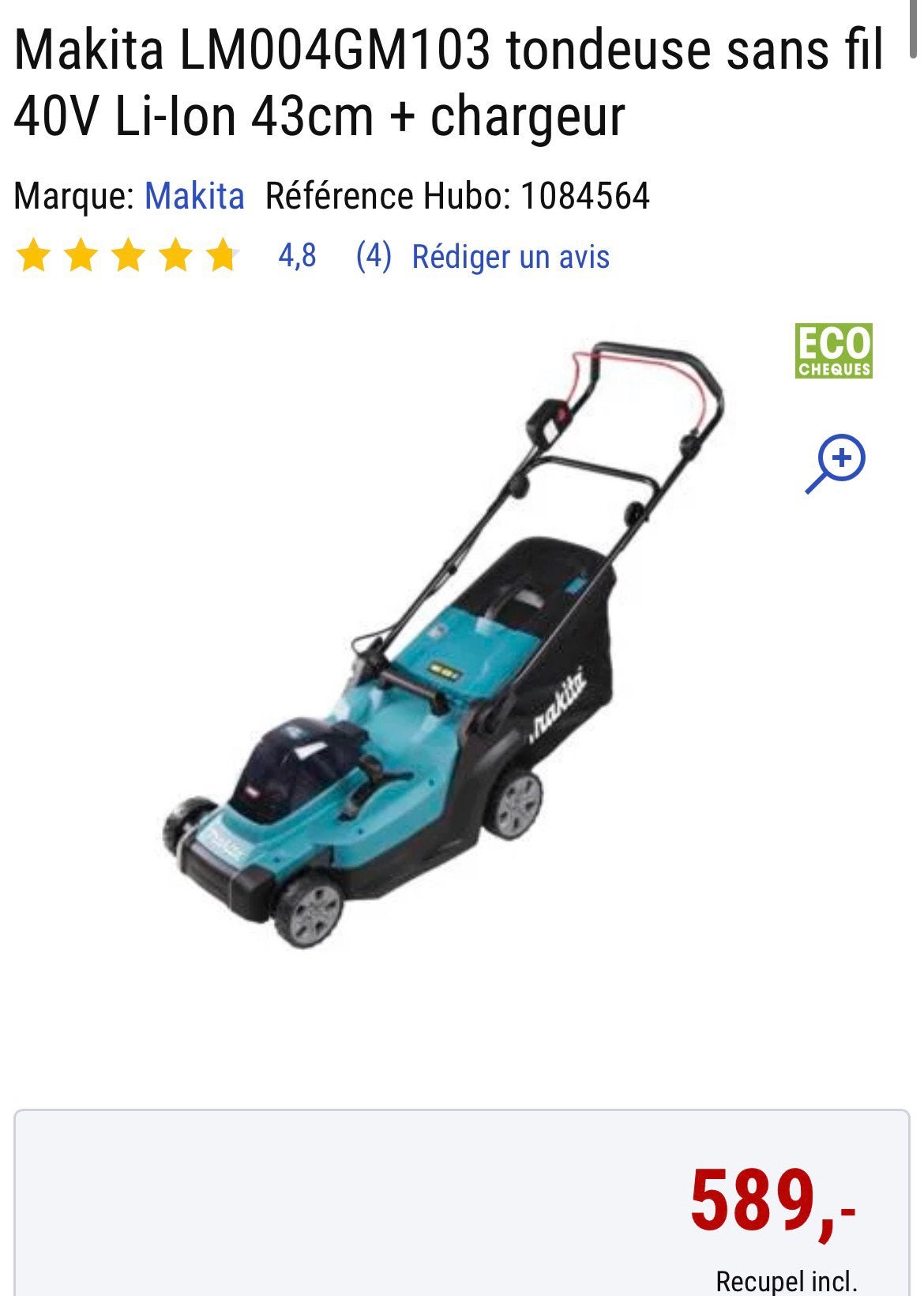 Makita LM004GM103 tondeuse sans fil 40V Li-Ion 43cm chargeur, Enlèvement, Neuf