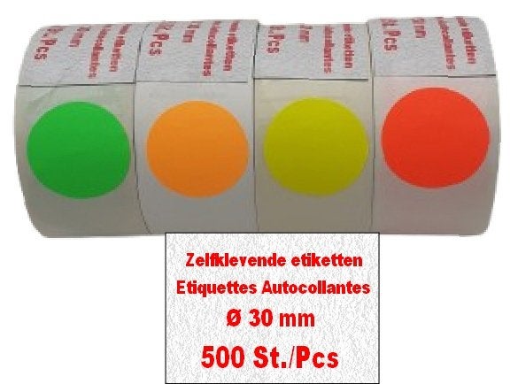 SPOTPRIJS- Zelfklevende etiketten - rond 30 mm -500 stuks, Zakelijke goederen, Kantoor en Winkelinrichting | Kantoorartikelen