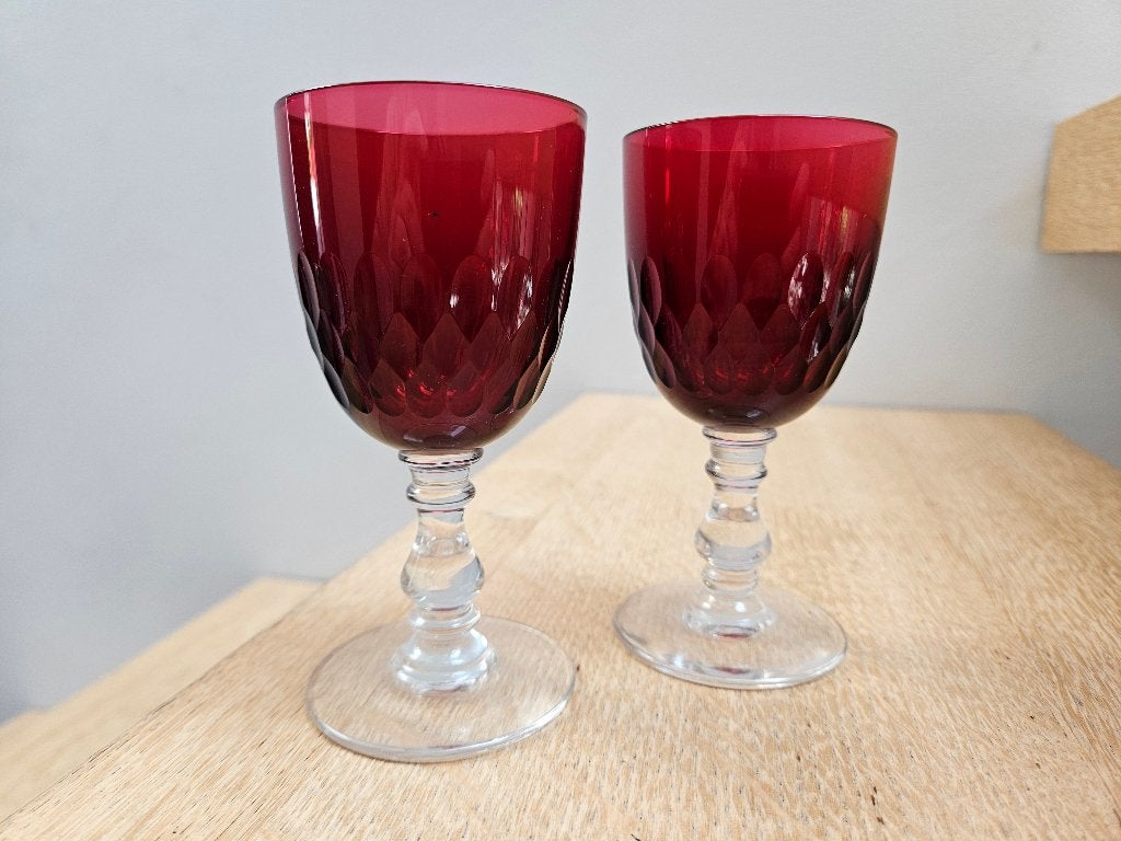 Lot de 2 verres à facettes en cristal - Val Saint Lambert, Antiquités & Art, Enlèvement ou Envoi