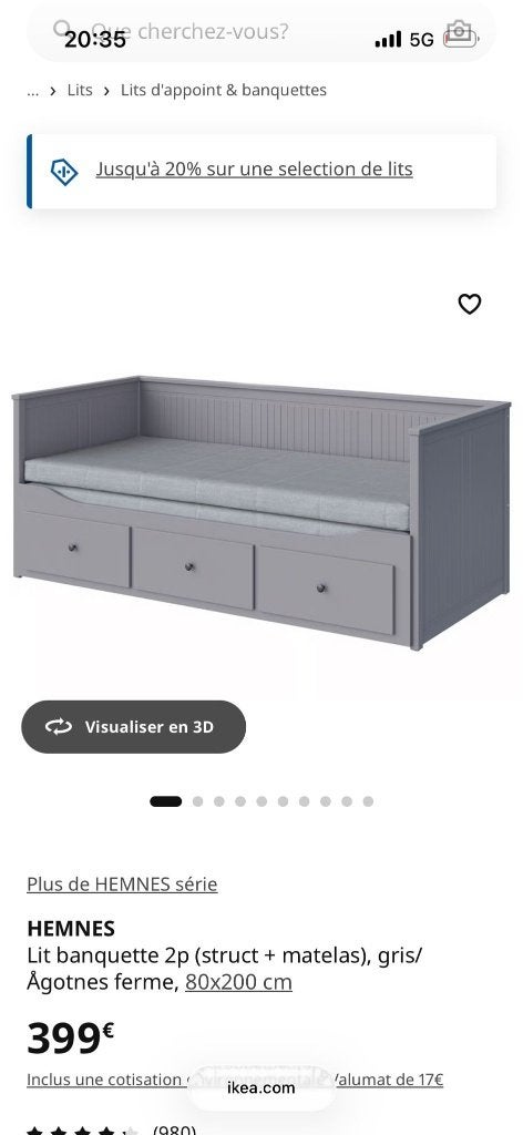 Lit banquette, Maison & Meubles, Gris, Enlèvement, 200 cm, Bois