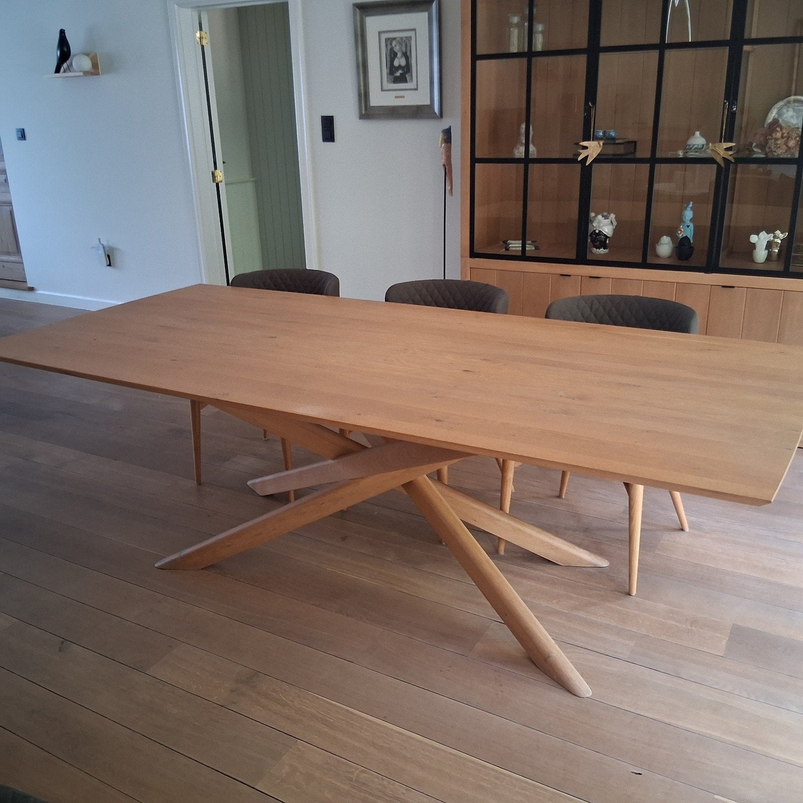 Etnicraft Mikado eettafel - massief eiken, Huis en Inrichting, Ophalen