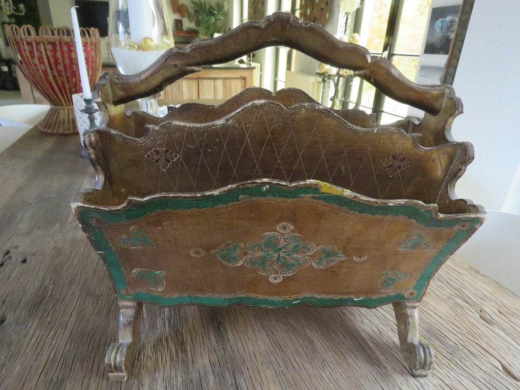 Vintage Florentijnse magazinehouder hout, Antiek en Kunst, Ophalen of Verzenden