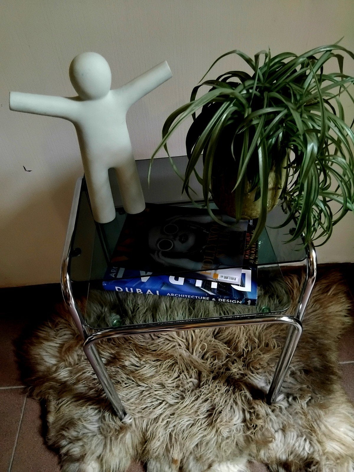 vintage bijzettafel chrome met rookglas 60,s, Enlèvement