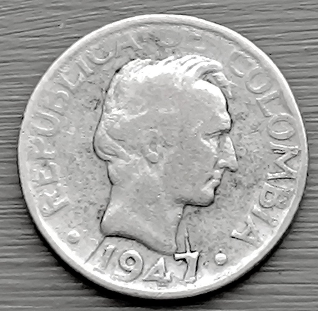 munt Colombia 10 centavos 1947 zilver 0,500, Timbres & Monnaies, Enlèvement ou Envoi, Argent