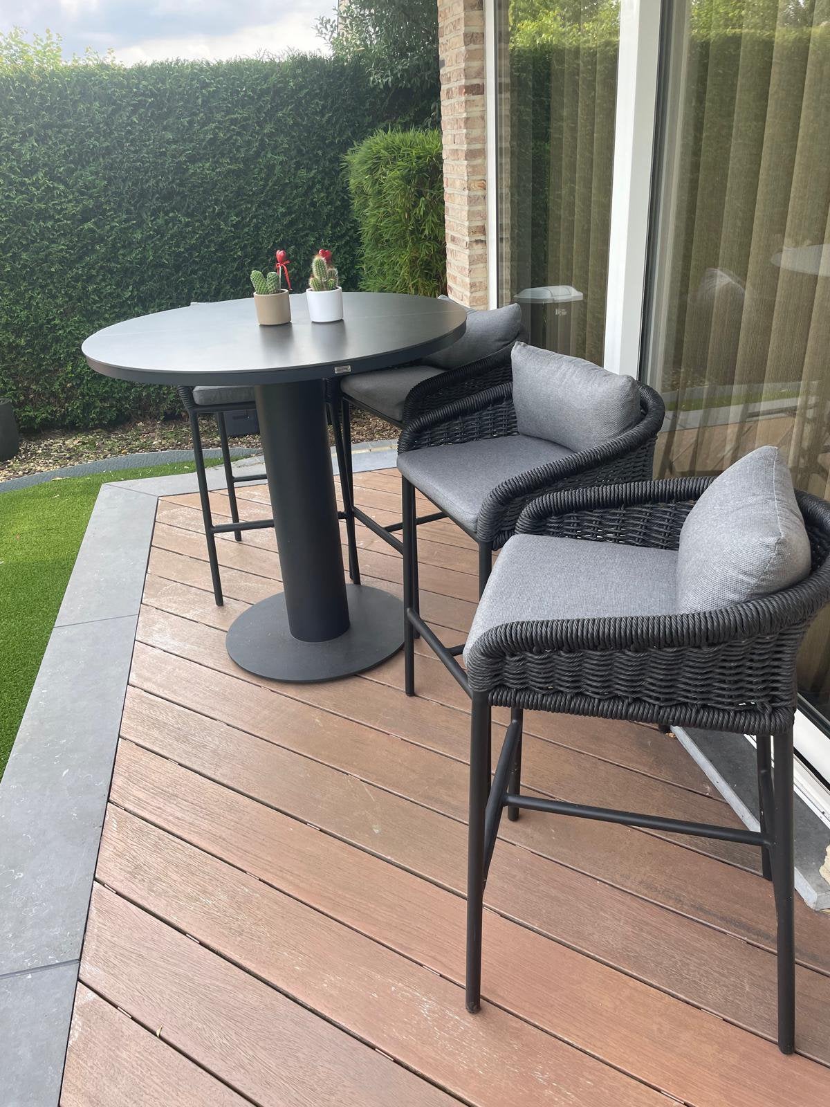 Bartafel met 4 barstoelen + kussens inbegrepen, Ophalen, Zo goed als nieuw