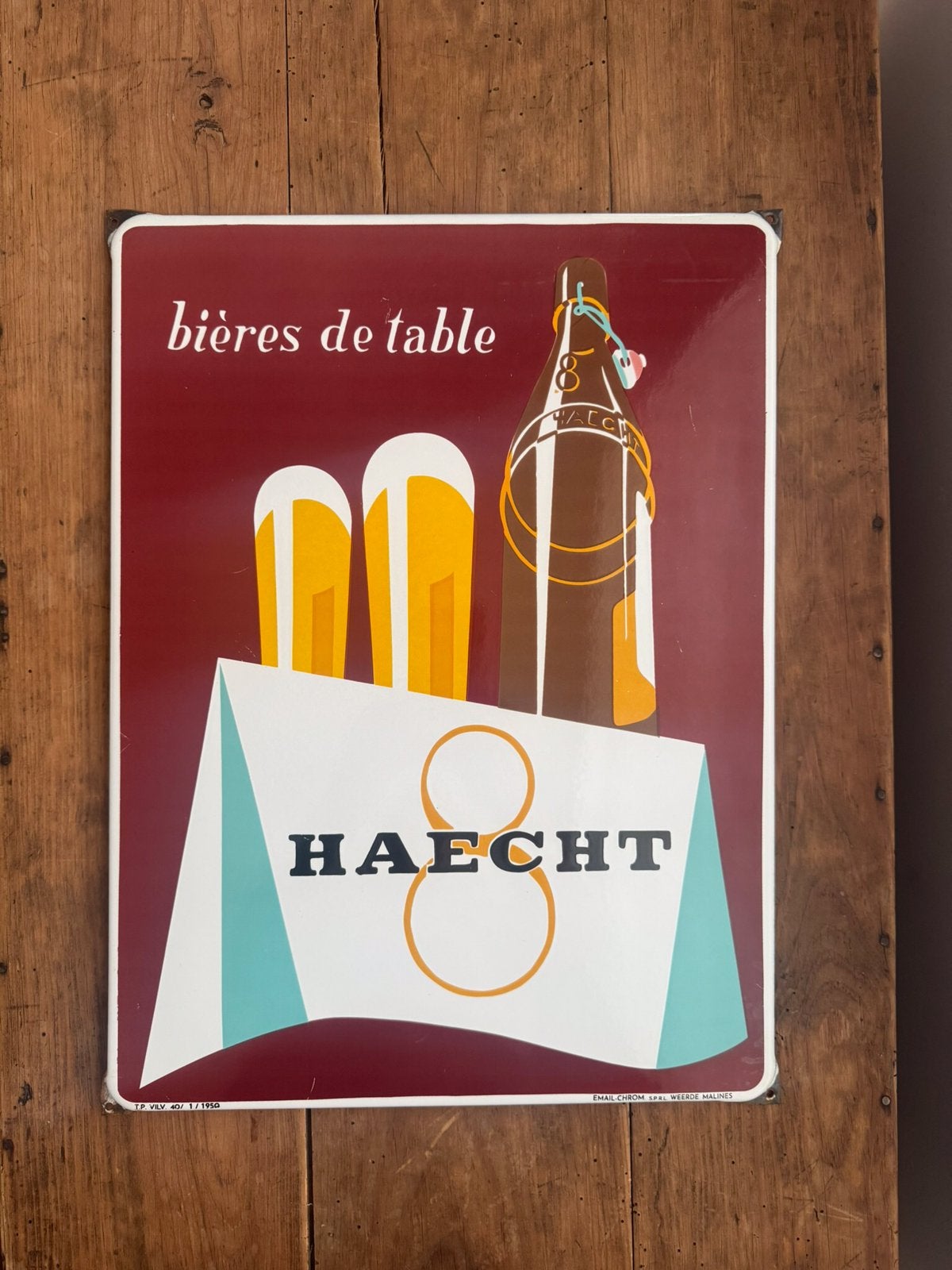 Emaille bord Haecht, Enlèvement, Utilisé, Panneau publicitaire