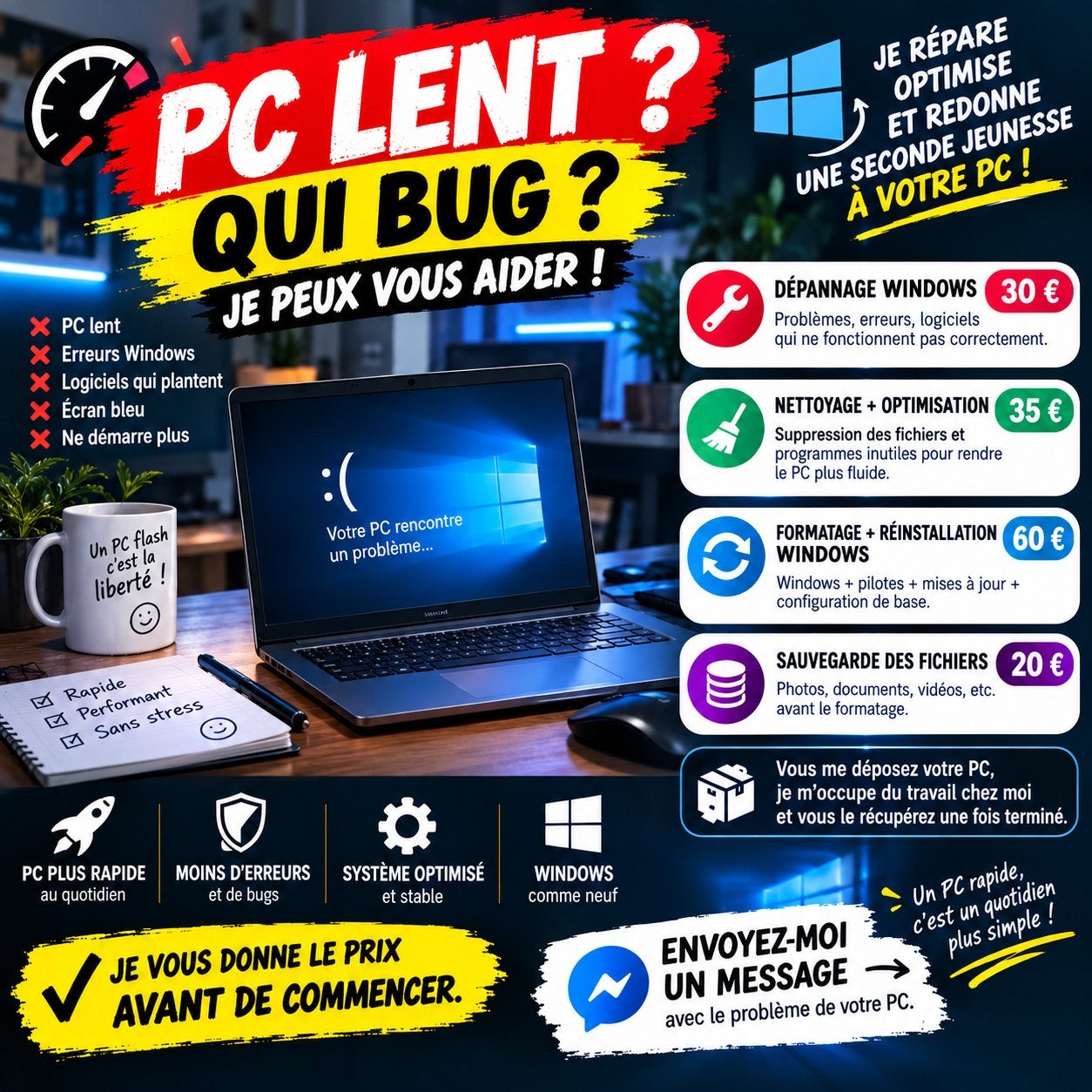 PC LENT ? QUI BUG ?  Je répare et optimise votre PC !, Collections, Enlèvement ou Envoi, Comme neuf